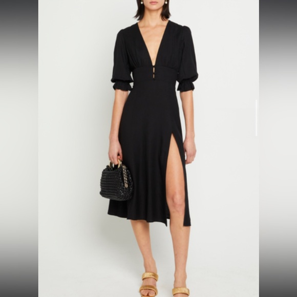 Dresses & Skirts - Linen Black Midi Dress with Slit